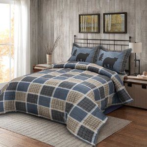 True Grit Bear Square Quilt and Sham Set Twin Size